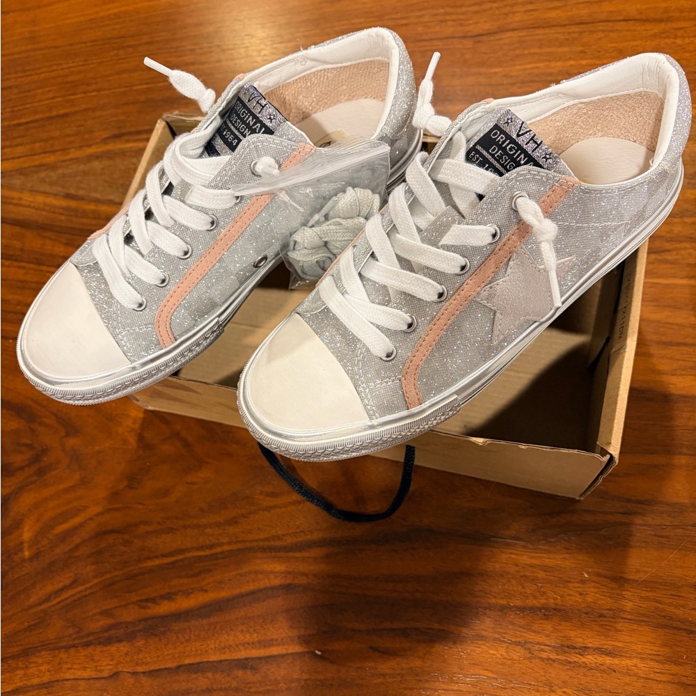 Vintage Havana Silver Glitter Sneakers with Blush Accent